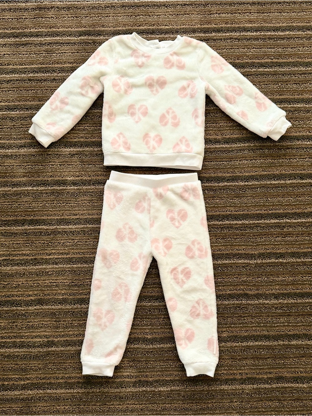 Calvin Klein Baby Girl White and Light Pink Heart Fleece Matching Set